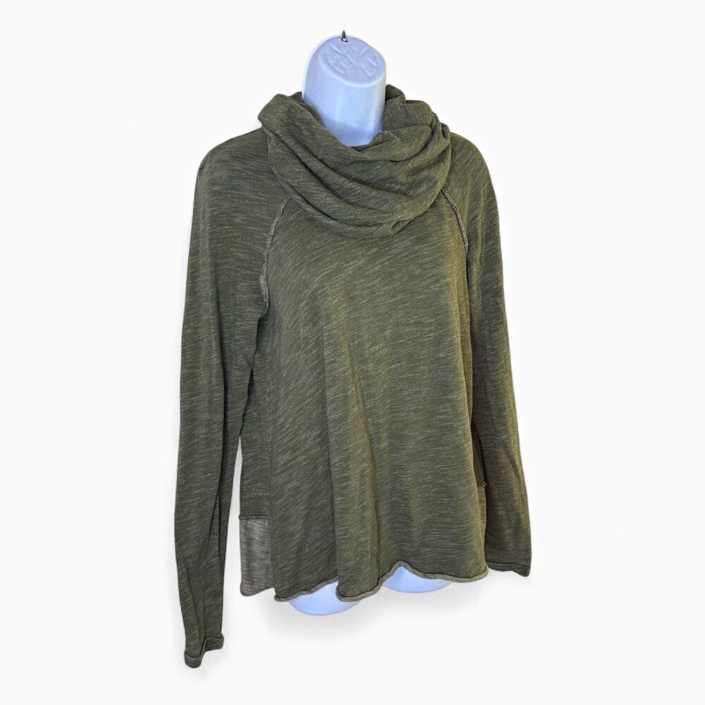 Free People Beach Cocoon Cowl Pullover Army Green Lightweight Sweater Knit OS